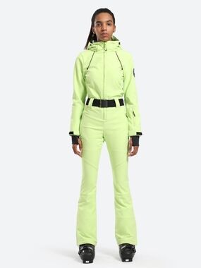 High-Visibility Lime Hooded Ski Jumpsuit with Belt